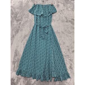 Maverick The Collection Strapless Dress Womens M Green White Floral Ruffled Slit